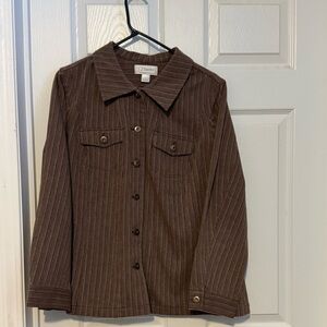 Cj banks Brown striped collared long sleeve button down shirt top Euc 1X